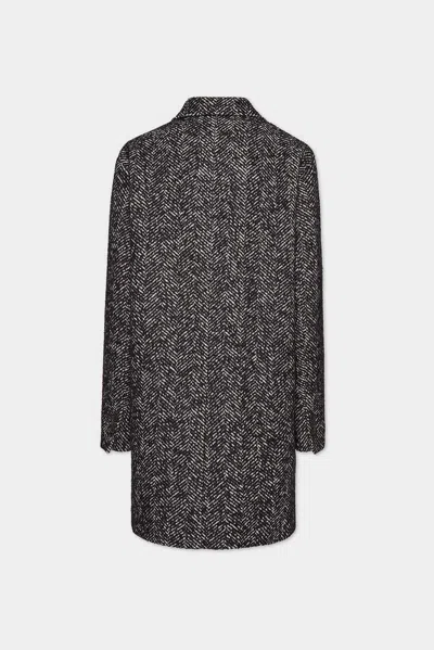 Dsquared2 Herringbone Wool Blend Coat In Black