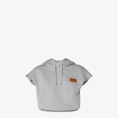 Fendi Hooded Sleeveless Top Drawstring Hem In Grey