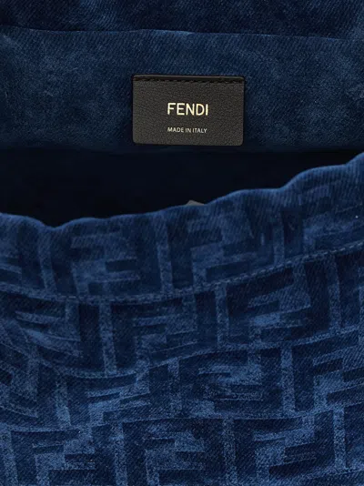 Fendi Ff Flocked Denim Backpack In Blue