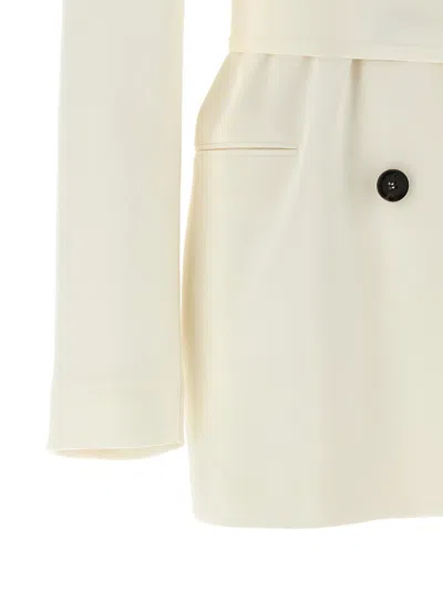 Kiton Double-breasted Silk Blazer In Cream
