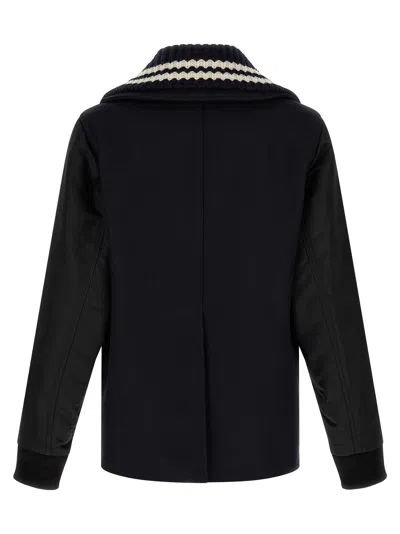 Dsquared2 Wool-blend Hybrid Peacoat In Navy