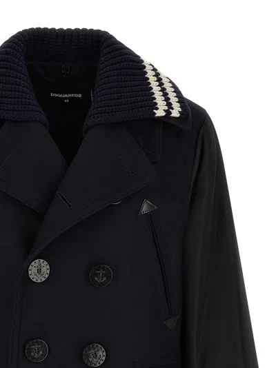 Dsquared2 Wool-blend Hybrid Peacoat In Navy