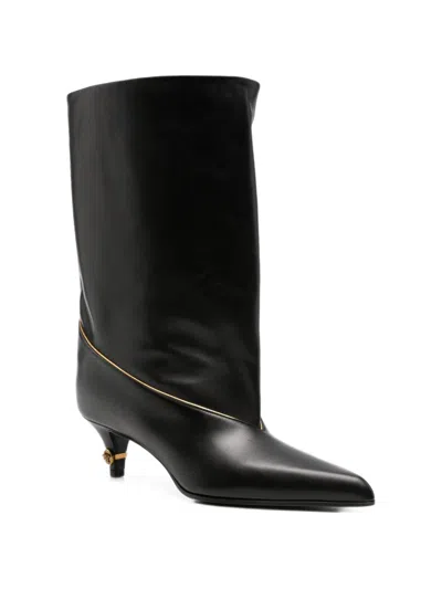 Versace Leather Heel Boot In Black