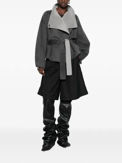 032c Shawl Collar Wool Coat In Grey