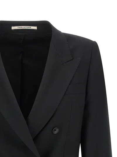 Tagliatore Double-breasted Wool Blend Blazer In Black