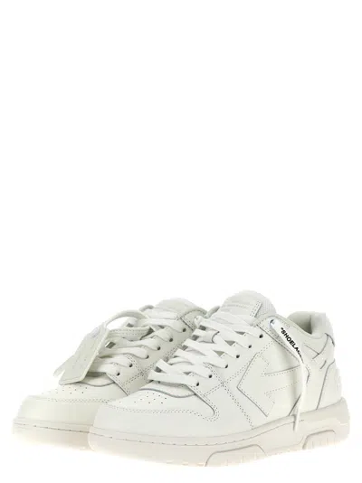 Off-white Monochromatic Leather Sneakers With Textured Sole In White