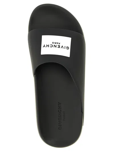 Givenchy Black Sandals With Wide Band And Contrasting Logo Patch In Rubber Man In Black