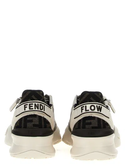 Fendi Flow Leather And Jacquard Fabric Sneakers With Zip In Purple