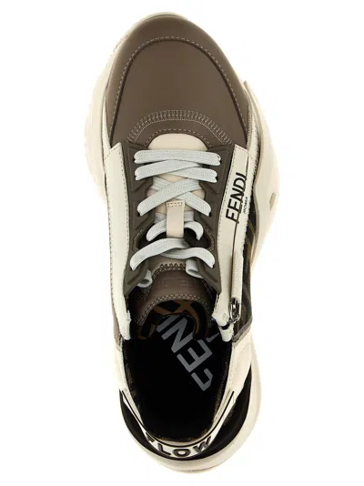 Fendi Flow Leather And Jacquard Fabric Sneakers With Zip In Purple