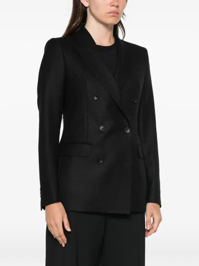Tagliatore Double-breasted Wool Blend Blazer In Black