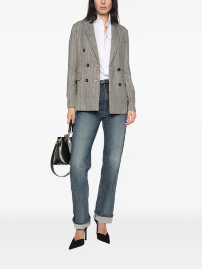 Circolo 1901 Herringbone-pattern Double-breasted Jacket In Gray