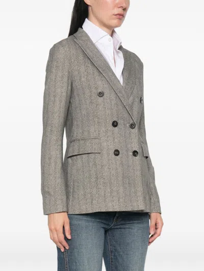 Circolo 1901 Herringbone-pattern Double-breasted Jacket In Gray