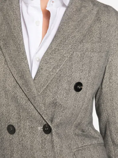 Circolo 1901 Herringbone-pattern Double-breasted Jacket In Gray
