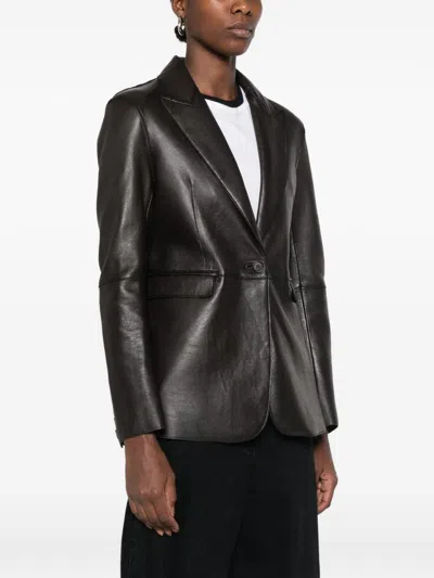 P.a.r.o.s.h Parosh Leather Notched-lapel Blazer In Brown