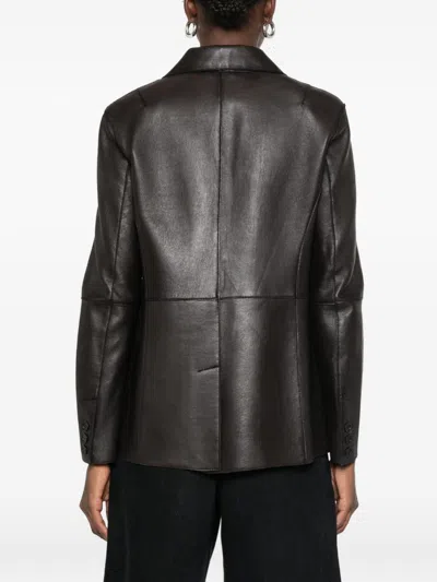 P.a.r.o.s.h Parosh Leather Notched-lapel Blazer In Brown