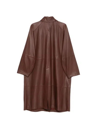Alysi Smooth Grain Leather Coat In Brown