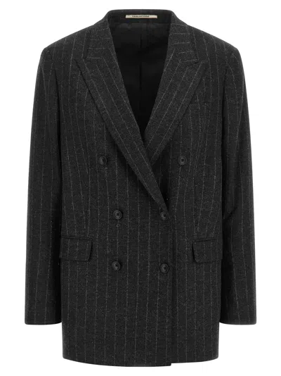 Tagliatore Double-breasted Jacket With Herringbone Pattern In Black