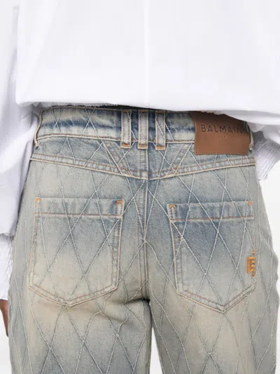 Balmain Quilted Cotton Jeans In Light Blue
