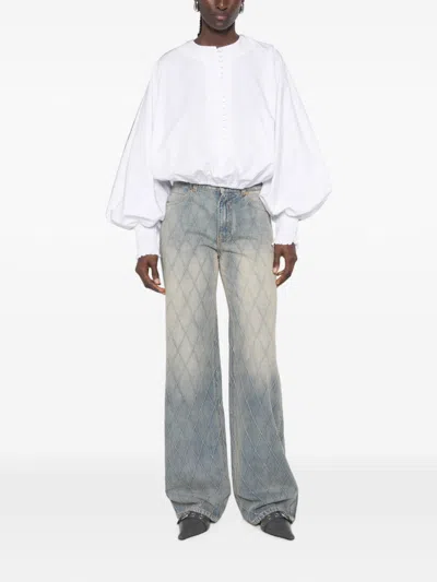 Balmain Quilted Cotton Jeans In Light Blue