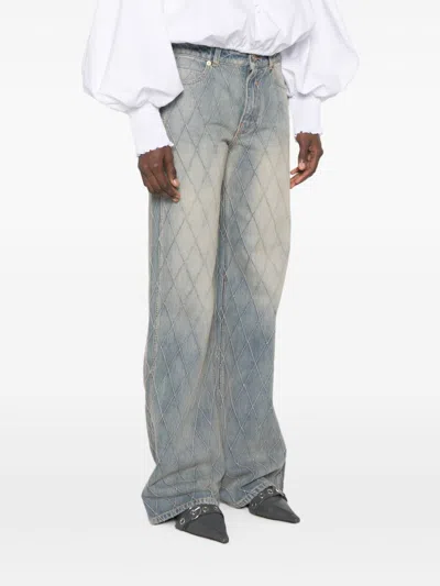 Balmain Quilted Cotton Jeans In Light Blue