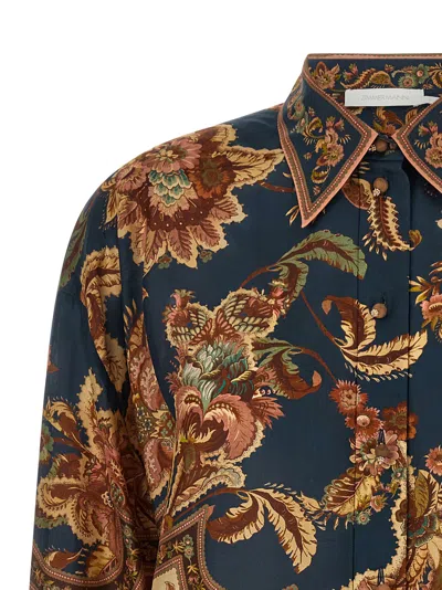 Zimmermann Jacobean Patterned Silk Shirt In Navy