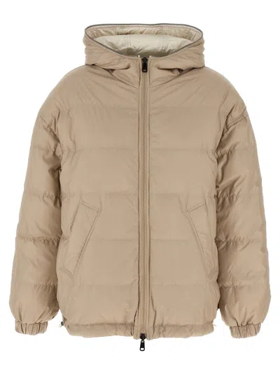 Brunello Cucinelli Reversible Laminated Down Jacket In Beige