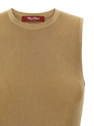 Max Mara Studio Metallic-ribbed Technical Tank Top In Gold