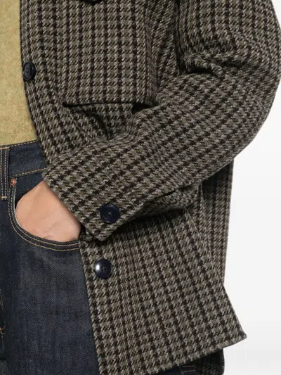 Closed Houndstooth-pattern Button-up Jacket In Gray