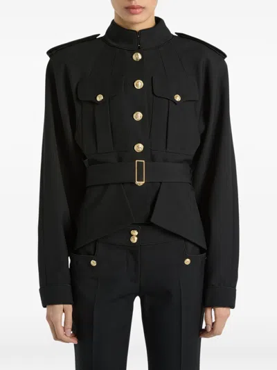 Balmain Wool Belted Officer Jacket In Black