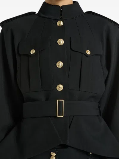 Balmain Wool Belted Officer Jacket In Black