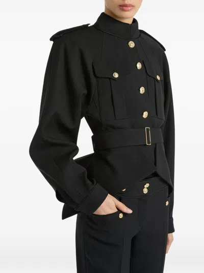Balmain Wool Belted Officer Jacket In Black