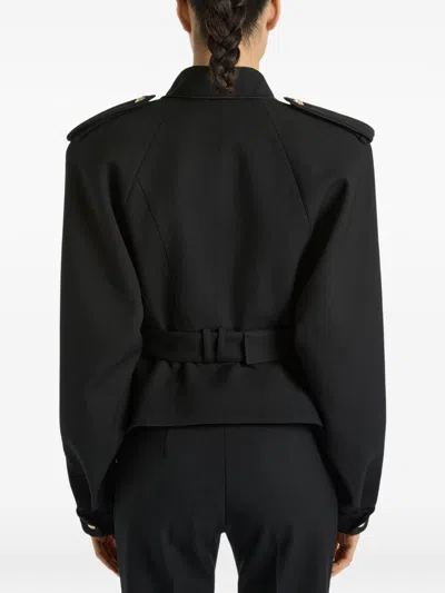 Balmain Wool Belted Officer Jacket In Black