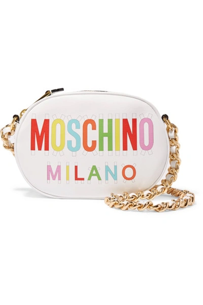 Moschino Printed Leather Shoulder Bag In White