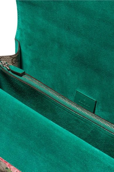 Shop Gucci Dionysus Medium Embellished Appliquéd Coated-canvas And Suede Shoulder Bag