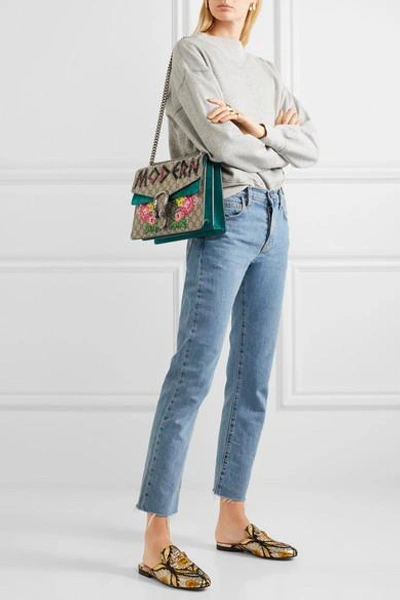 Gucci Dionysus Medium Embellished Appliquéd Coated-canvas And Suede Shoulder Bag