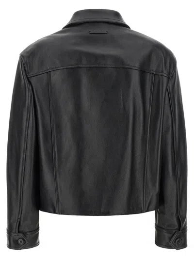 Marni Black Leather Jacket With Split-leather Front Panel In Black