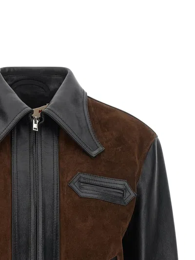 Marni Black Leather Jacket With Split-leather Front Panel In Black