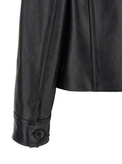 Marni Black Leather Jacket With Split-leather Front Panel In Black