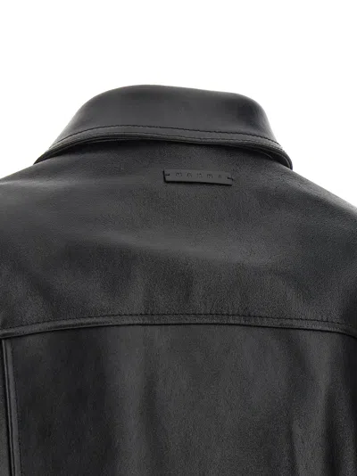 Marni Black Leather Jacket With Split-leather Front Panel In Black