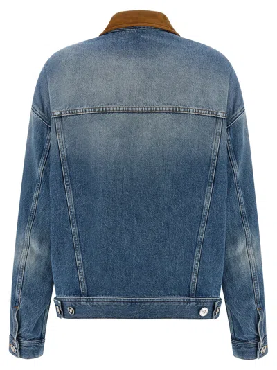 Versace Suede Collar Denim Jacket In Blue