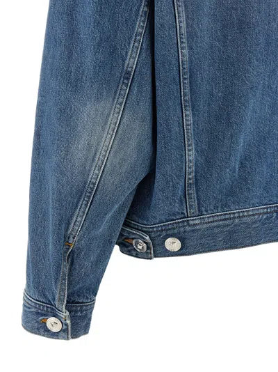 Versace Suede Collar Denim Jacket In Blue