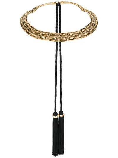 Saint Laurent Opyum Croco Lariat Tassel Necklace, Black