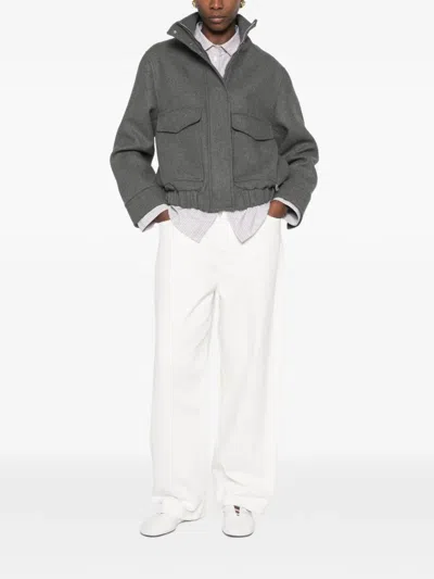 Ottod'ame Elasticated-hem Flap-pocket Jacket In Gray