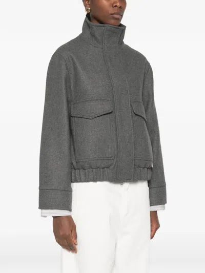 Ottod'ame Elasticated-hem Flap-pocket Jacket In Gray