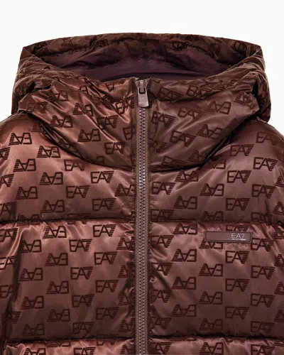 Ea7 Bomber Jacket Oversized With Extra Padding And Monogram In Brown