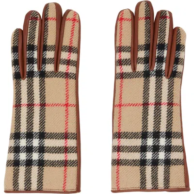 Burberry Brown Check Wool Gloves In A7028 Archive Beige