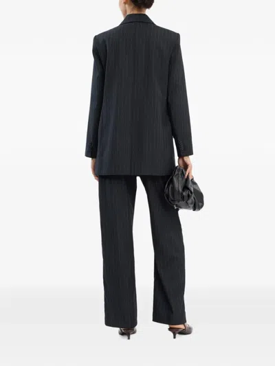 Munthe Pinstriped Beaded-fringe Coat In Black
