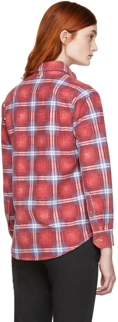 Shop Visvim Red Check Elk Shirt