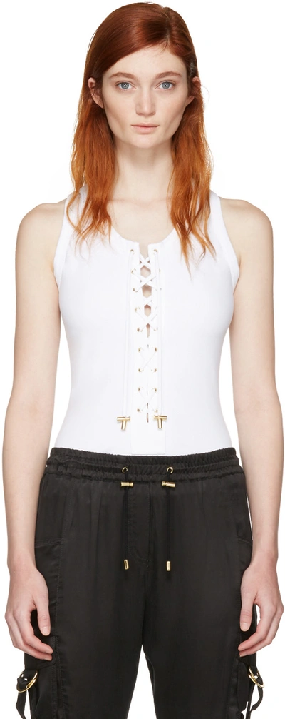 Balmain White Lace-up Bodysuit