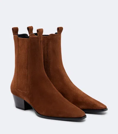 Aeyde Solid Color Suede Ankle Boots In Brown